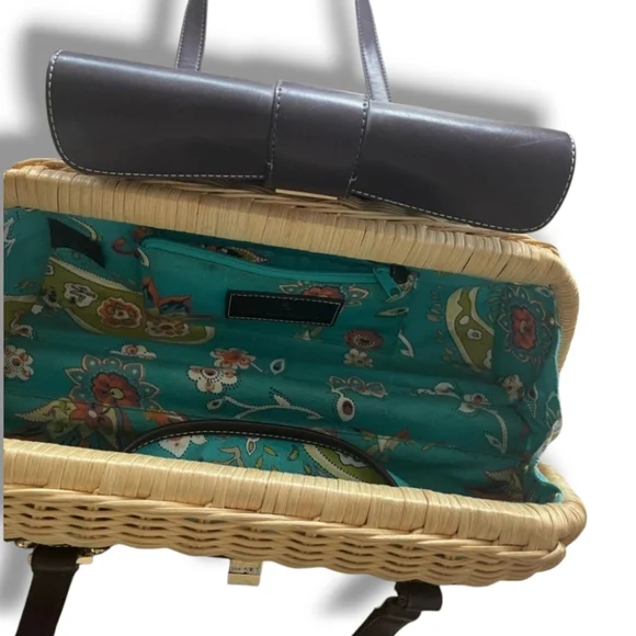 Etienne Aigner Vintage Rattan Y2K Leather Basket Shoulder Bag Coastal Cottage - Picture 6 of 9